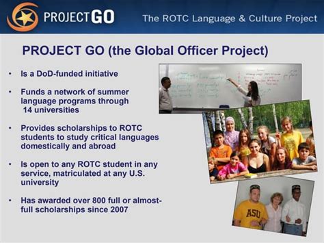 Project go rotc - You’re a college student in a college’s study abroad program (think of Project GO like a scholarship). You are actively encouraged not to do any dumb boot-ass hooah shit or say that you’re in the military (like it’s literally in multiple orientation videos). There’s no ROTC stuff whatsoever aside from DoD testing and some paperwork.